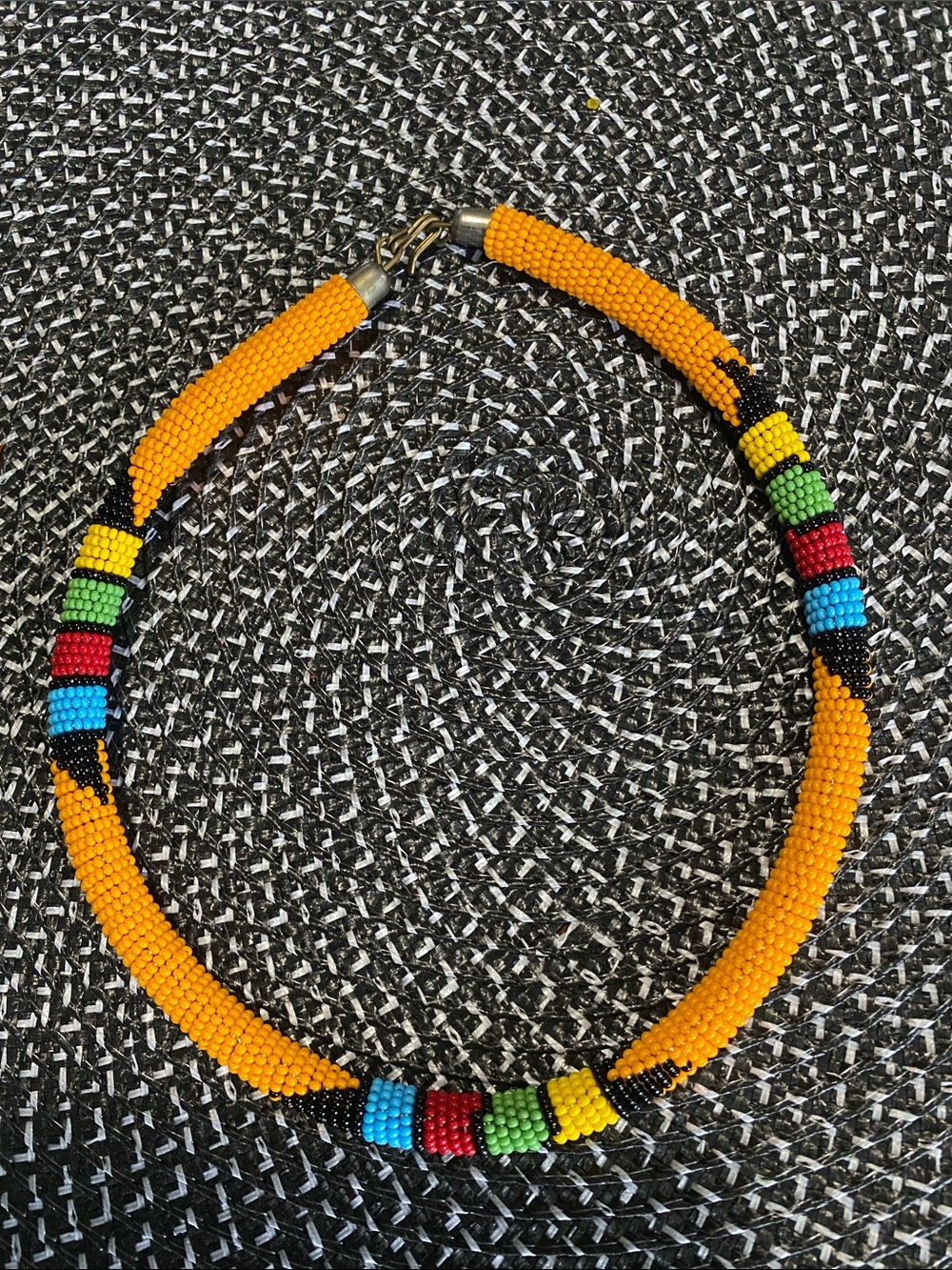 Handcrafted vintage orange Beaded Necklace with Multicolor Accents
